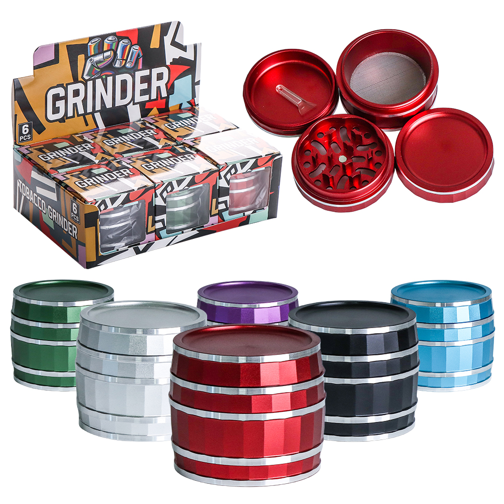 XY TOBACCO GRINDER 3 PARTS ASSORTED COLORS 6CT