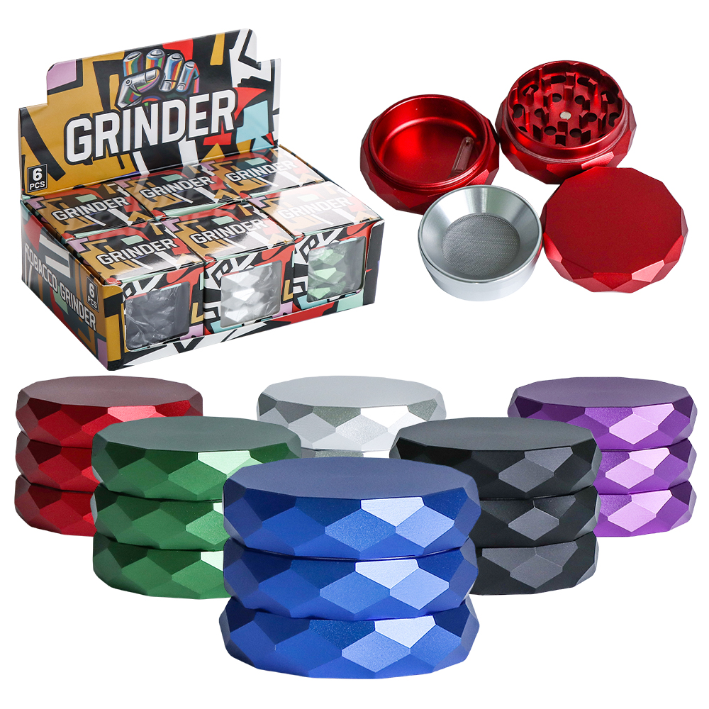 XY TOBACCO GRINDER 3 PARTS ASSORTED COLORS 6CT