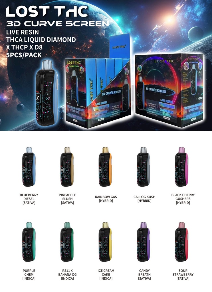 GS LOST THC THCA LIQUID DIAMOND THCP D8 3D CURVE SCREEN 8G DISPOSABLE