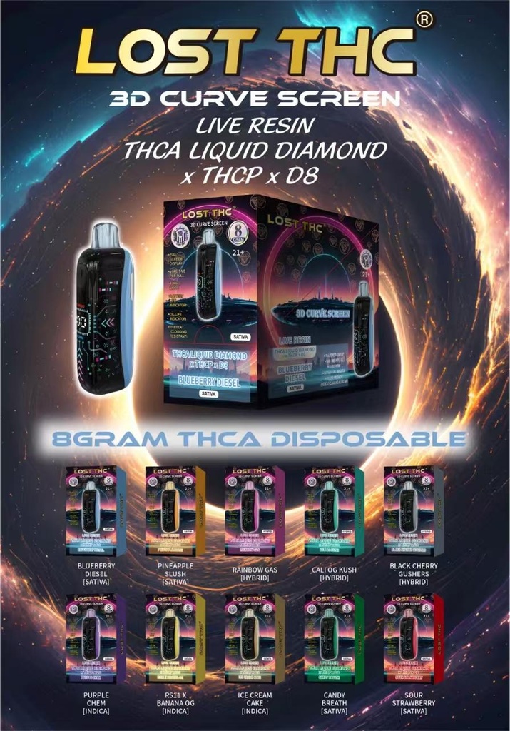 GS LOST THC THCA LIQUID DIAMOND THCP D8 3D CURVE SCREEN 8G DISPOSABLE