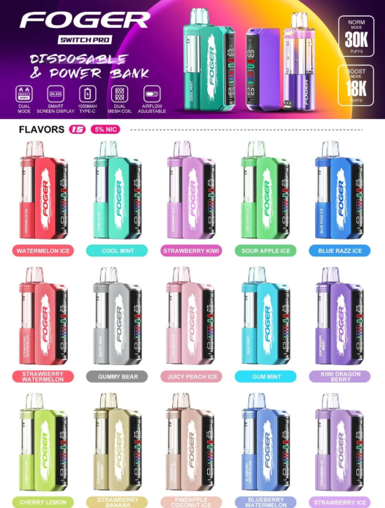 FOGER SWITCH PRO KIT 30000 PUFFS 5% DISPOSABLE BOX OF 5