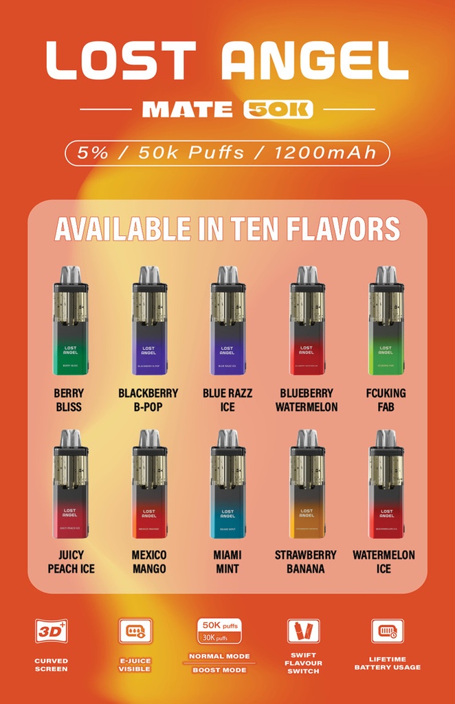 LOST ANGEL MATE 50K PUFFS 5% DISPOSABLE POD BOX OF 5
