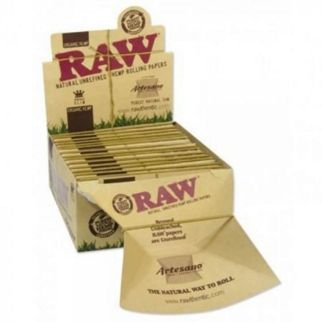RAW ORGANIC KINGSIZE SLIM ROLLING PAPERS+PAPERS+TIPS ARTESANO BOX OF 15