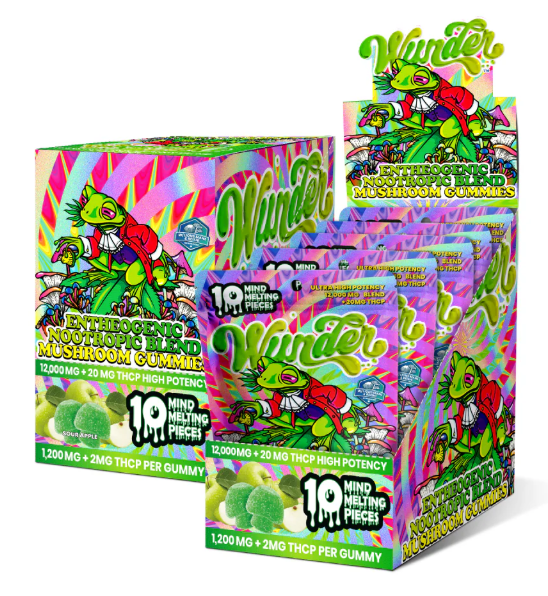 WUNDER ENTHEO + THCP SOUR APPLE 12000MG MUSHROOM GUMMIES 10CT