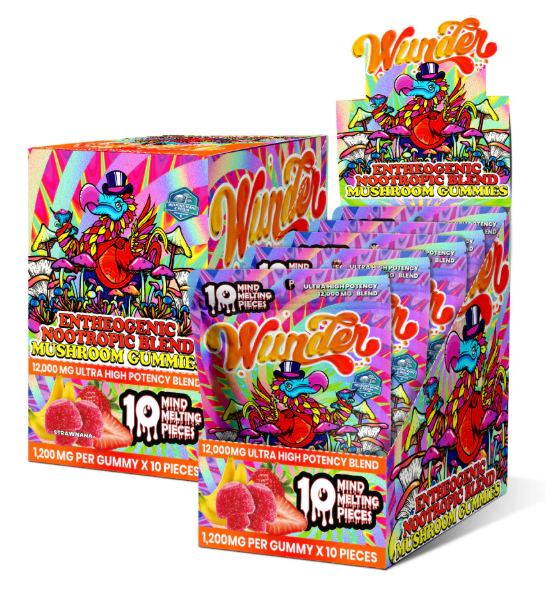 WUNDER ENTHEO HIGH POTENCY BLEND STRAWNANA 12000MG MUSHROOM GUMMIES 10CT