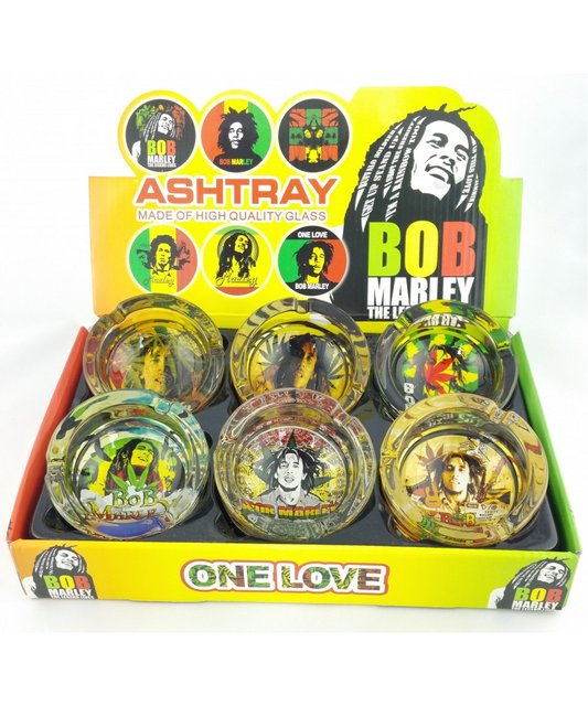 GLASS ASHTRAY BOB MARLEY 6CT