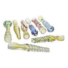 GLASS CHILLUM ASSORTED COLORS & DESIGN 3CT
