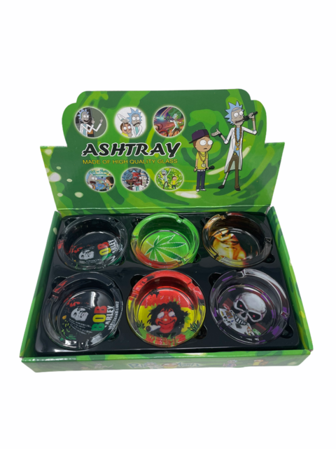 MIX DESIGN GLASS ASHTRAY #1 BOX OF 6