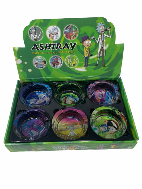 RICK & MORTY DESIGN GLASS ASHTRAY #2 BOX OF 6