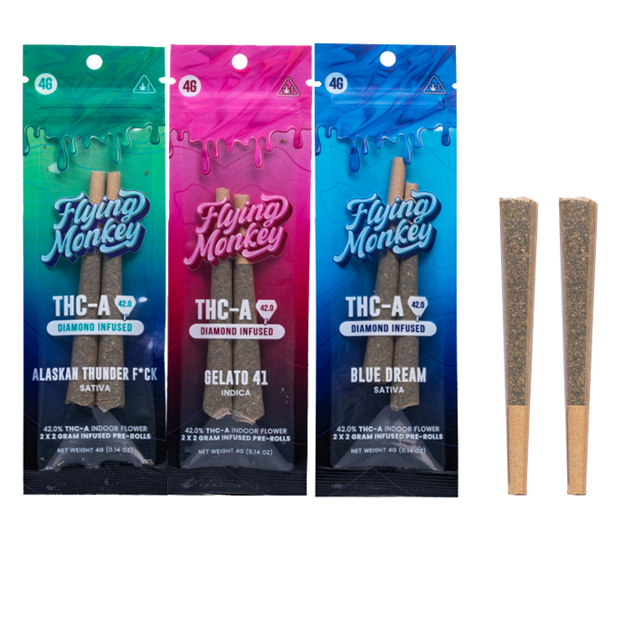 FLYING MONKEY THCA DIAMOND INFUSED PRE-ROLL 2 IN A PACK 4G 10CT