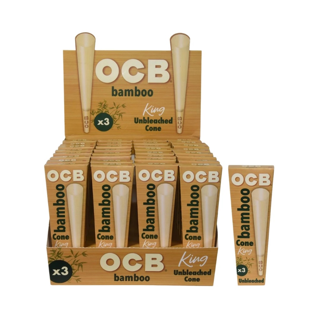 OCB BAMBOO KING UNBLEACHED CONE 3CT BOX OF 32