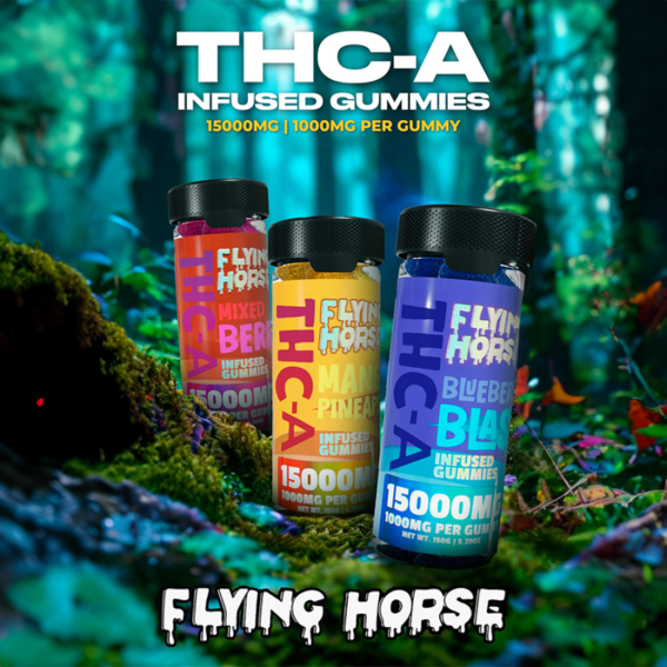 FLYING HORSE 15000MG THCA EXOTIC BLEND INFUSED GUMMIES 15CT JAR