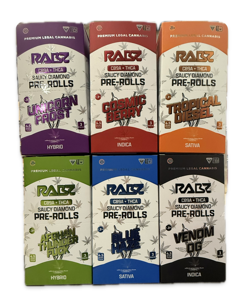 RABZ CB9A THCA SAUCY DIAMOND 1.5G PRE ROLLS 3PK BOX OF 10