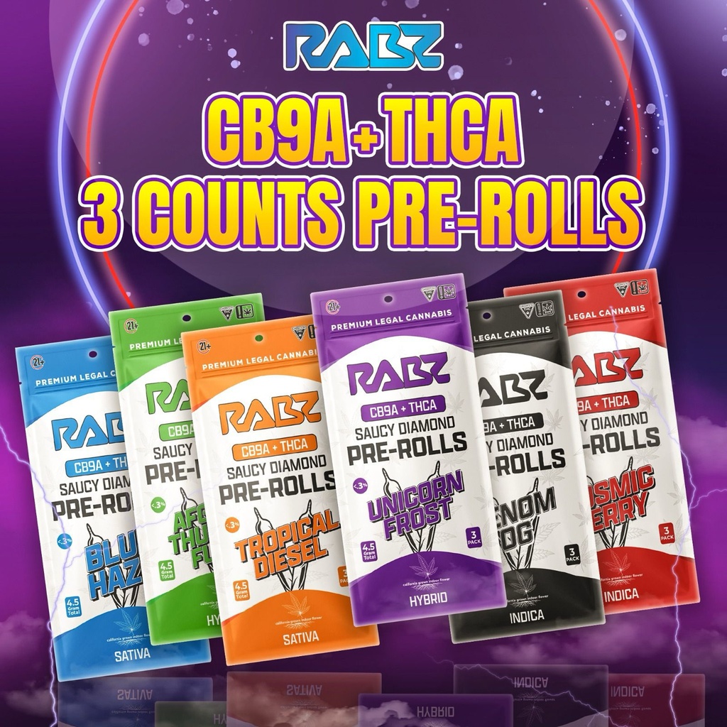 RABZ CB9A THCA SAUCY DIAMOND 1.5G PRE ROLLS 3PK BOX OF 10