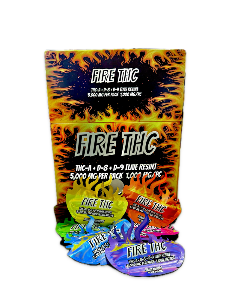 FIRE THC THCA D8 D9 LIVE RESIN 5000MG 5PK GUMMIES DISPLAY 80CT