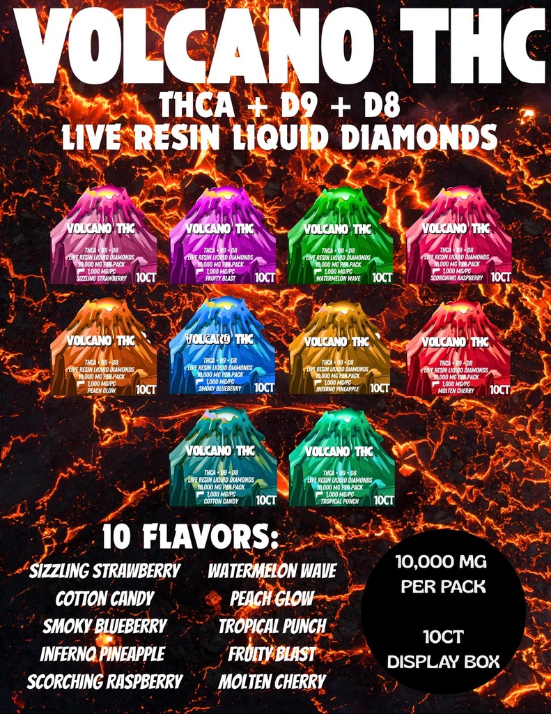 VOLCANO THC THCA D9 D8 LIVE RESIN LIQUID DIAMONDS GUMMIES 10000MG 10PK