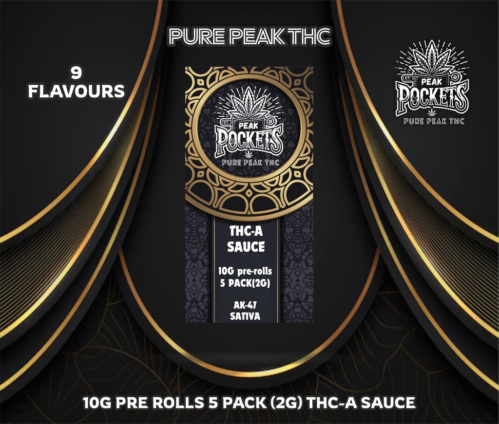 PURE PEAK THC POCKETS THCA SAUCE 10G PRE ROLLS 5PK