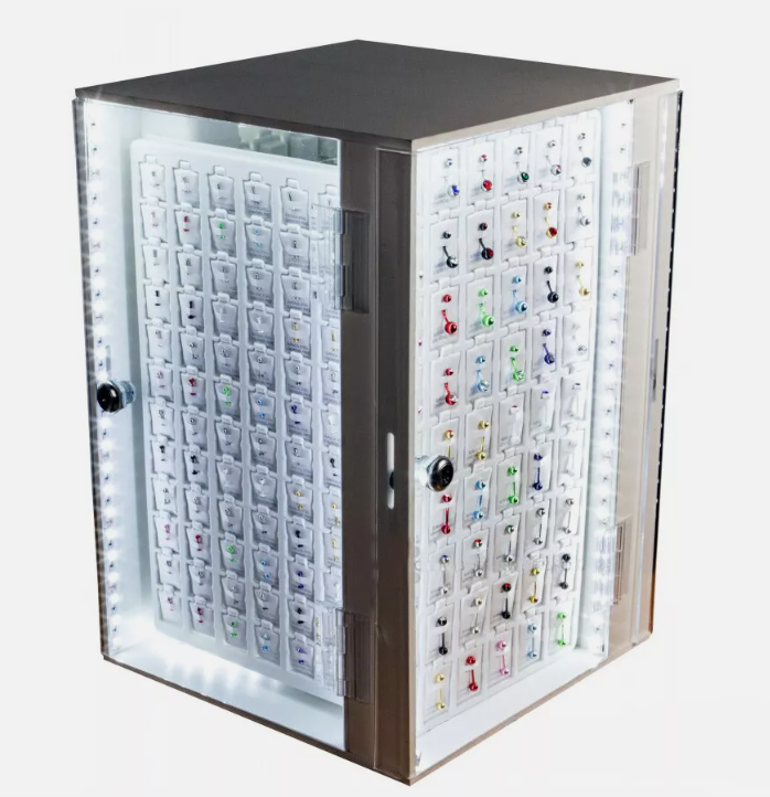BODY PIERCING JEWELRY 270PC 360 ROTATING CASE 4 FACE DISPLAY