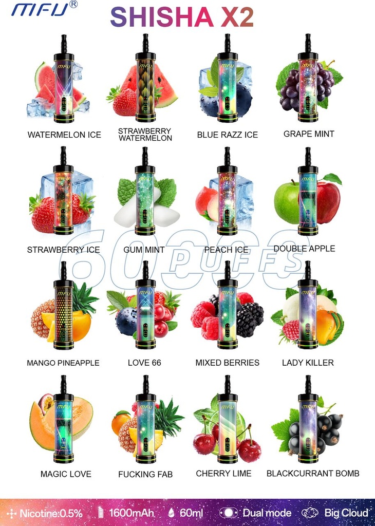 MFU SHISHA X2 60000 PUFFS DISPOSABLE VAPE