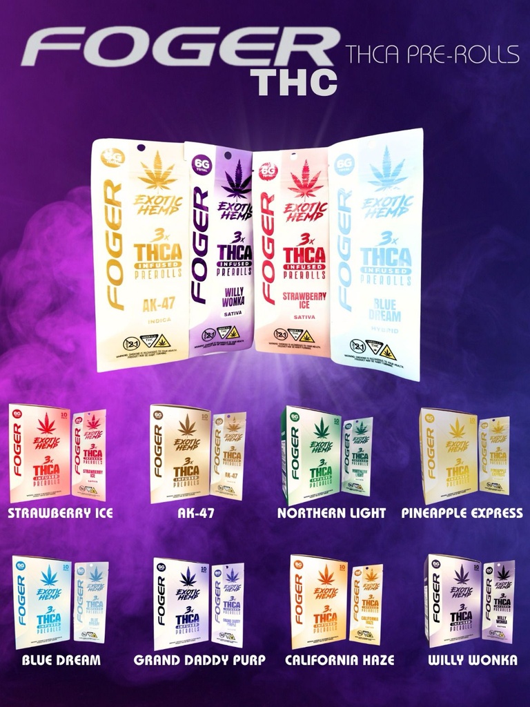 FOGER EXOTIC THCA INFUSED PRE ROLLS 2G 3PK 10CT
