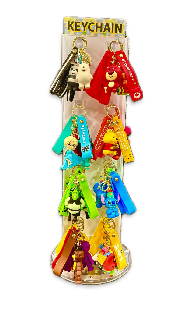 CHARACTER KEYCHAIN TWO SIDE ROTATING DISPLAY 64CT
