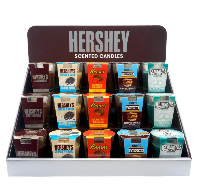 HERSHEY'S ASSORTED CANDY CANDLE DISPLAY 3OZ 15CT