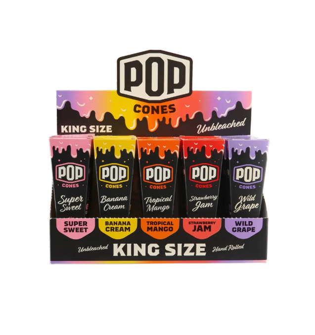 POP CONS UNBLEACHED ASSORTED FLAVOR CONES 25CT DISPLAY