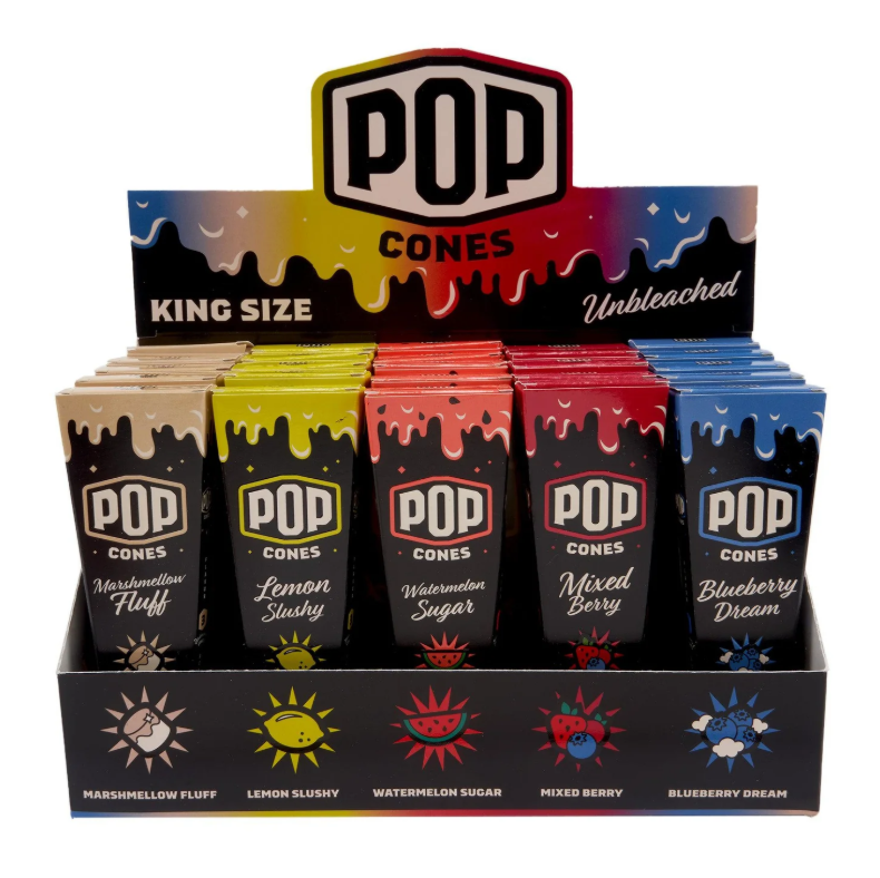 POP CONS UNBLEACHED ASSORTED FLAVOR CONES 2.0 25CT DISPLAY