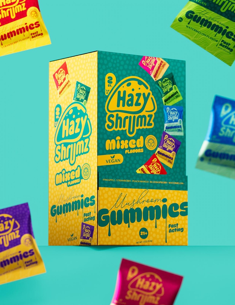 HAZY SHRUMZ MUSHROOM GUMMIES  MIXED FLAVOR SINGLE PACK OF 2 50CT