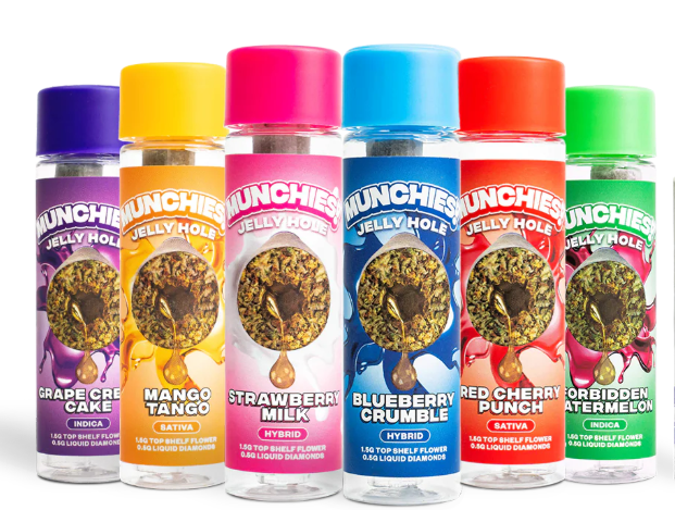MUNCHIES JELLY HOLE 2G THCA + LIQUID DIAMONDS PREROLLS BOX OF 10