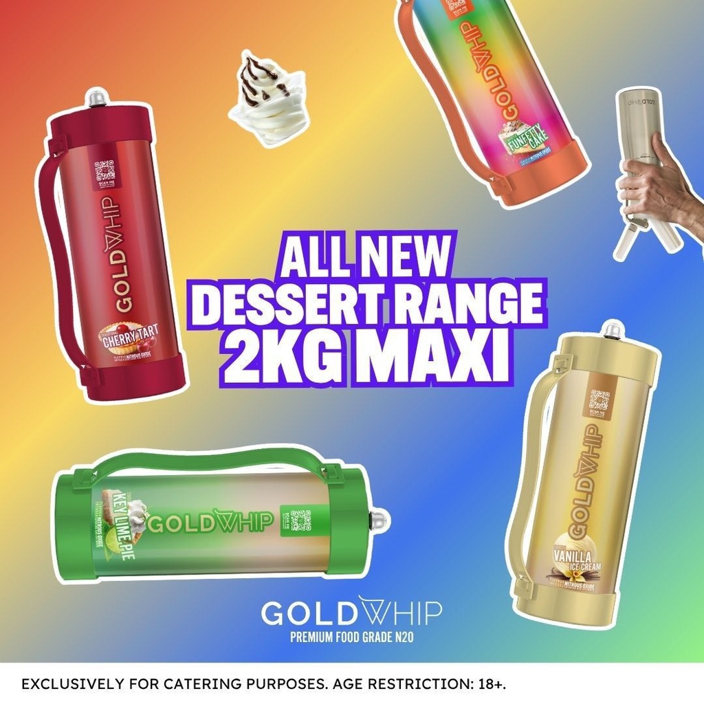 GOLD WHIP MAXI NITROUS OXIDE CREAM CHARGER DESSERT FLAVOR 2000G