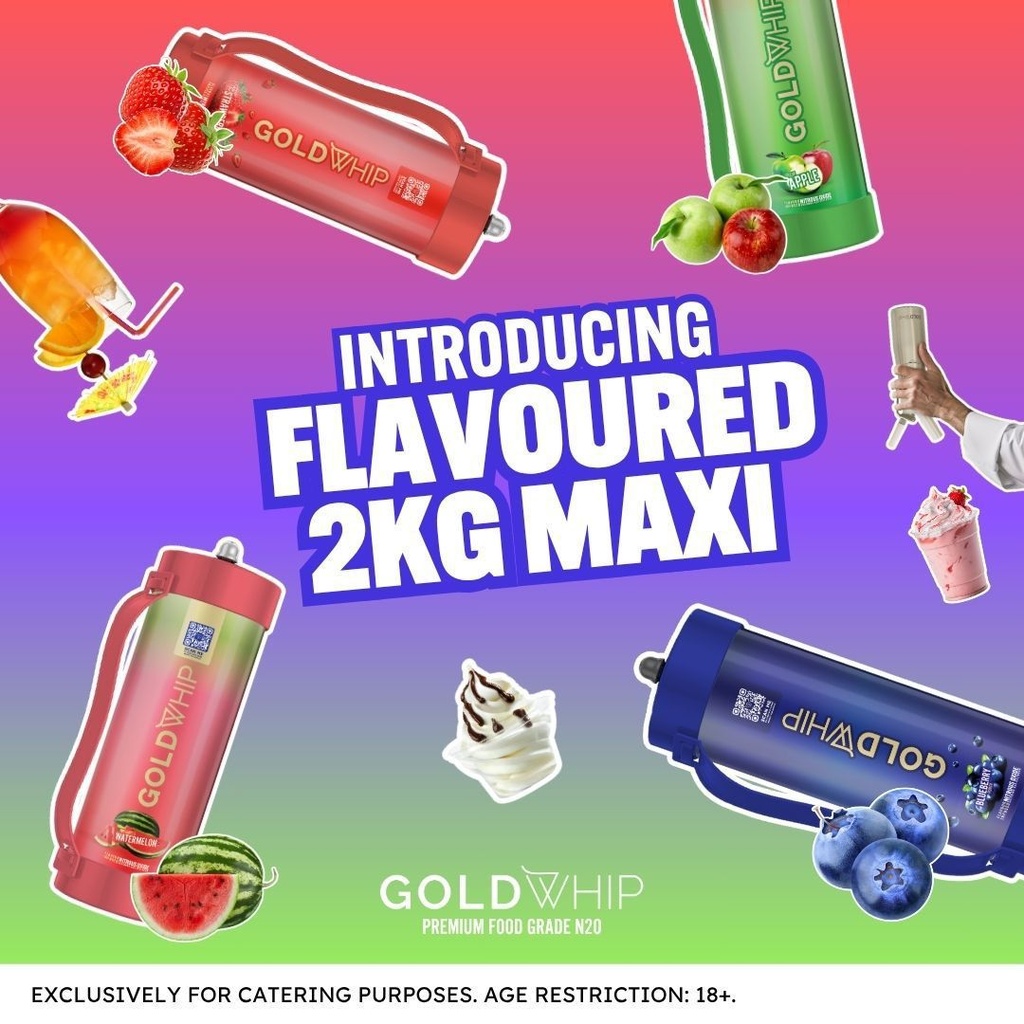 GOLD WHIP MAXI NITROUS OXIDE CREAM CHARGER MAXED FRUIT FLAVOR 2000G