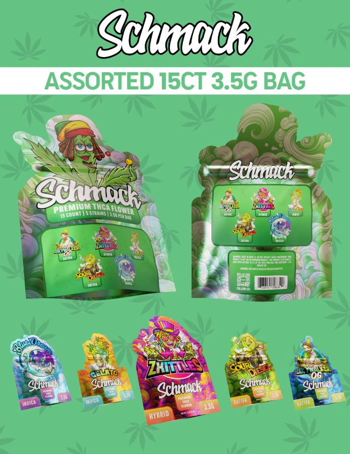 SCHMACK PREMIUM THCA FLOWER 3.5G VARITY PACK 5 STRAINS 15CT