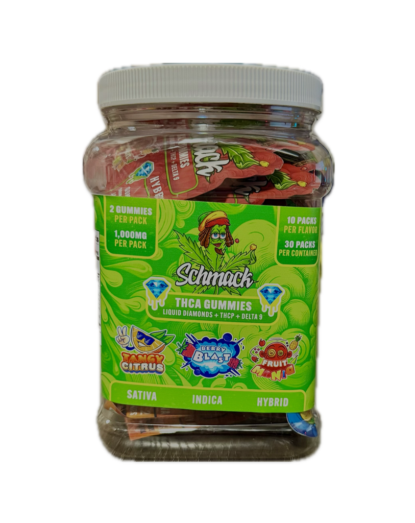 SCHMACK LIQUID DIAMOND+THCP+D9 THCA GUMMIES ASSORTED FLAVORS 1000MG 2PK 30CT JAR