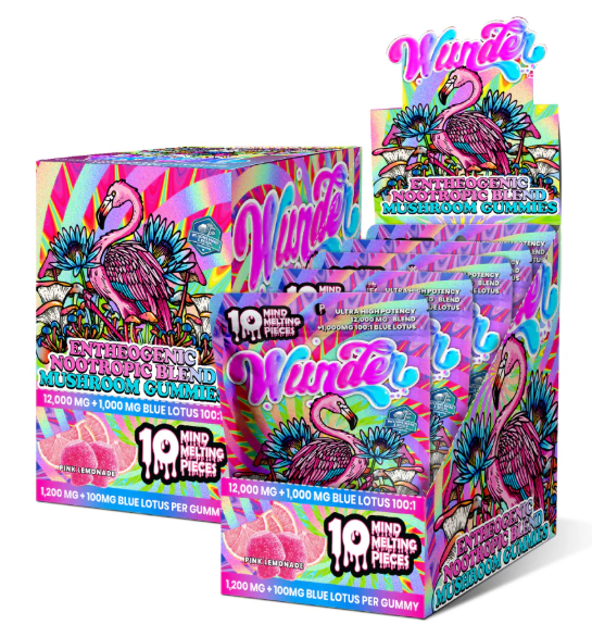 WUNDER ENTHEO + BLUE LOTUS PINK LEMONADE 12000MG MUSHROOM GUMMIES 10CT